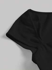 SHEIN MOD Sweetheart Neck Ribbed Knit Black Cap Sleeve Cutoff Tee - Black - View 4