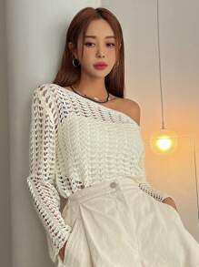 DAZY Áo len hở trơn không có áo ngực, áo dài tay mỏng nhẹ dành cho nữ, quần áo mùa thu dành cho nữ - Màu be - Xem 5