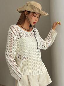 DAZY Áo len hở trơn không có áo ngực, áo dài tay mỏng nhẹ dành cho nữ, quần áo mùa thu dành cho nữ - Màu be - Xem 6