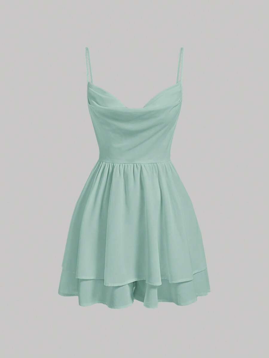 SHEIN MOD 素色垂領吊帶連體短褲 - 薄荷綠 - 查看 1