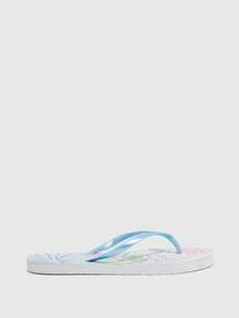 Grefit Women Floral Pattern Toe Post Flip-Flops, Fashion PVC Flip Flops - Blue - View 2