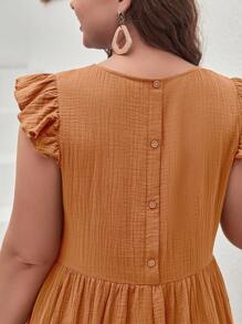 SHEIN Frenchy Vestido smock con botón trasero ribete con fruncido - Amarillo Mostaza - Ver 2