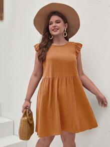 SHEIN Frenchy Vestido smock con botón trasero ribete con fruncido - Amarillo Mostaza - Ver 5