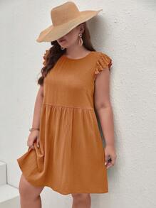 SHEIN Frenchy Vestido smock con botón trasero ribete con fruncido - Amarillo Mostaza - Ver 6