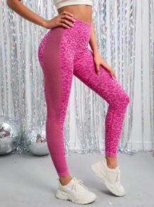 Yoga Sxy Quần Leggings Thể thao Nữ In hoa Báo - Màu Hồng Tươi - Xem 3