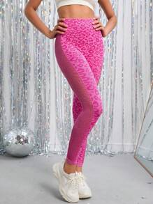 Yoga Sxy Quần Leggings Thể thao Nữ In hoa Báo - Màu Hồng Tươi - Xem 4