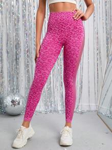 Yoga Sxy Quần Leggings Thể thao Nữ In hoa Báo - Màu Hồng Tươi - Xem 5