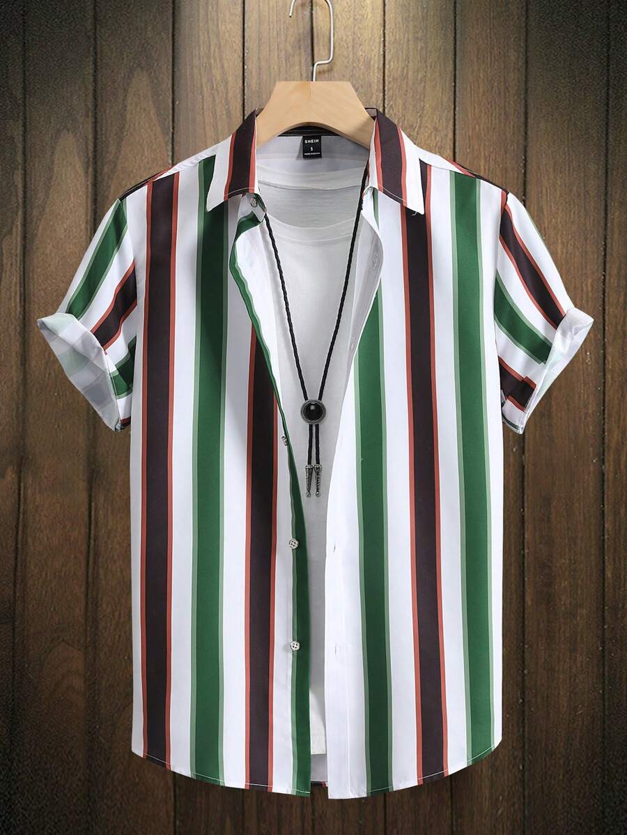 Manfinity Homme Men Striped Print Shirt Without Tee - Multicolor - View 1