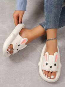 preppy Chanclas para con diseño de conejo de dibujos animados EVA Zapatillas - Beis - Ver 2