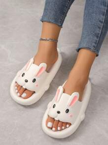 preppy Chanclas para con diseño de conejo de dibujos animados EVA Zapatillas - Beis - Ver 3