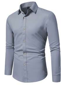 Manfinity Mode Men Contrast Trim Button Up Shirt - Dark Grey - View 2