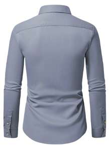 Manfinity Mode Men Contrast Trim Button Up Shirt - Dark Grey - View 3