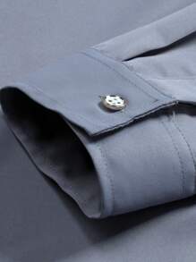 Manfinity Mode Men Contrast Trim Button Up Shirt - Dark Grey - View 4