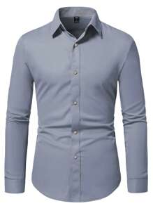 Manfinity Mode Men Contrast Trim Button Up Shirt - Dark Grey - View 1