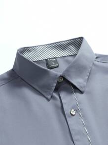 Manfinity Mode Men Contrast Trim Button Up Shirt - Dark Grey - View 6