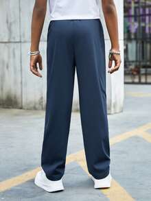 SHEIN Boys Letter Graphic Tie Waist Pants - Navy Blue - View 4