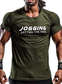 Fitness Hombres Camiseta deportiva con estampado de letra - Verde militar - Ver 3