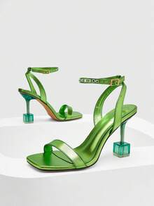 CUCCOO SZL Phụ nữ tối giản Giày cao gót có dây đeo đến mắt cá chân, Dép ngộ nghĩnh - màu xanh lá - Xem 5