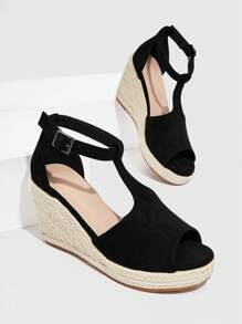 Styleloop Phụ nữ Giày dép Kỳ nghỉ Đen Dây đeo mắt cá chân Nêm Đồ trang trí khóa Nhẹ Faux Suede Espadrille Giày dép Cho mùa xuân Và Mùa hè - màu đen - Xem 4