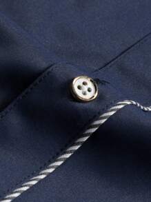 Manfinity Mode 男士拼接邊前排扣襯衫 - 藏蓝色 - 查看 5