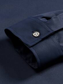 Manfinity Mode 男士拼接邊前排扣襯衫 - 藏蓝色 - 查看 7