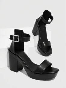 CUCCOO BIZCHIC Woman Shoes Elegant Ankle Strap Buckle Decor Black Chunky Heeled Sandals For Summer Graduation Heels Prom Heels Vacation Shoes Summer Elegant Basics Business Casual Business Chic Spring Shoes Spring Break Easter For Christmas Spring Shoes Summer Shoes - Black - View 3