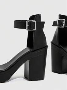 CUCCOO BIZCHIC Woman Shoes Elegant Ankle Strap Buckle Decor Black Chunky Heeled Sandals For Summer Graduation Heels Prom Heels Vacation Shoes Summer Elegant Basics Business Casual Business Chic Spring Shoes Spring Break Easter For Christmas Spring Shoes Summer Shoes - Black - View 4