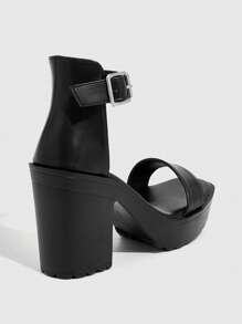 CUCCOO BIZCHIC Woman Shoes Elegant Ankle Strap Buckle Decor Black Chunky Heeled Sandals For Summer Graduation Heels Prom Heels Vacation Shoes Summer Elegant Basics Business Casual Business Chic Spring Shoes Spring Break Easter For Christmas Spring Shoes Summer Shoes - Black - View 5