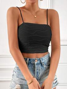 SHEIN Essnce 素色吊帶短上衣 - 黑色 - 查看 3