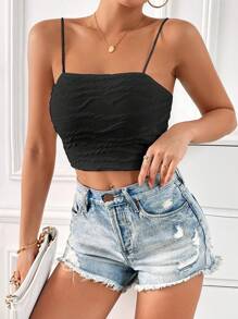 SHEIN Essnce 素色吊帶短上衣 - 黑色 - 查看 6