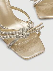 CUCCOO SZL Xăng đan mule quyến rũ dành cho nữ, Xăng đan cao gót hình kim tự tháp trang trí nơ & đính đá - Bạc - Xem 3