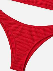 Swim Basics Conjunto de bikini acanalado de verano, brassiere inalámbrica y Bottom tipo hipster 2 piezas