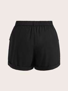 SHEIN EZwear Plus High Waist Flap Pocket Side Cargo Shorts - Black - View 2