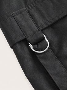 SHEIN EZwear Plus High Waist Flap Pocket Side Cargo Shorts - Black - View 3