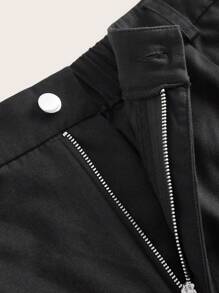 SHEIN EZwear Plus High Waist Flap Pocket Side Cargo Shorts - Black - View 4