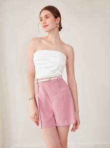 MOTF PREMIUM Quần soóc ống rộng không thắt lưng - Bụi hồng - Xem 6