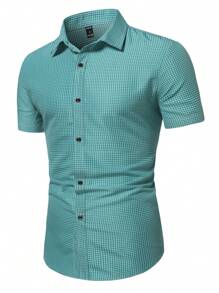 Manfinity Mode 男士滿版印花襯衫 - 青碧色 - 查看 2