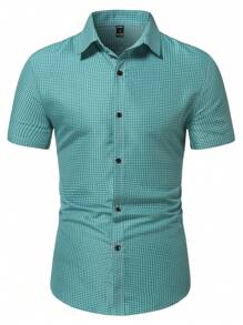 Manfinity Mode 男士滿版印花襯衫 - 青碧色 - 查看 1