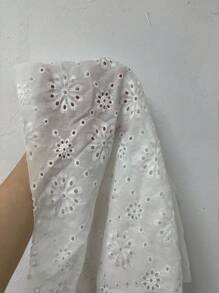 SHEIN VCAY Áo sơ mi nữ Dải chun Tranh thêu màu trơn Boho - trắng - Xem 7