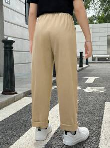 SHEIN 男孩字母補丁細節長褲 - 卡其色 - 查看 2