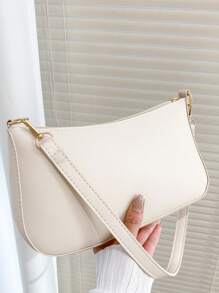 中等單肩包極簡白色帶拉鍊 - 白色 - 查看 1