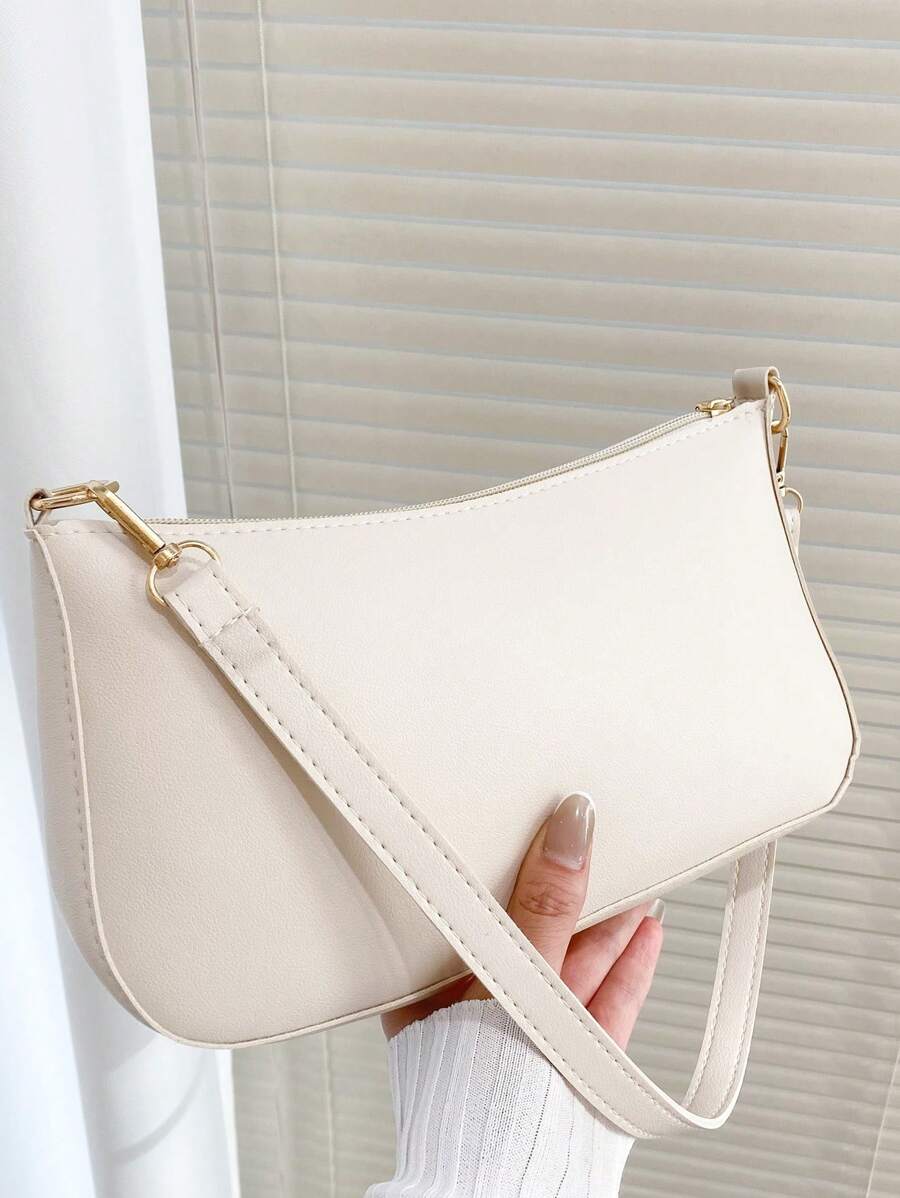 中等單肩包極簡白色帶拉鍊 - 白色 - 查看 1
