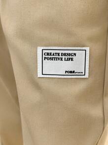 SHEIN 男孩字母補丁細節長褲 - 卡其色 - 查看 6