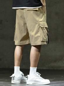 Manfinity EMRG Men Flap Pocket Tape Detail Shorts - Khaki - View 2