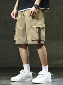 Manfinity EMRG Men Flap Pocket Tape Detail Shorts - Khaki - View 4