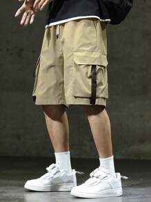 Manfinity EMRG Men Flap Pocket Tape Detail Shorts - Khaki - View 5