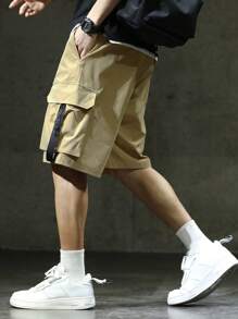 Manfinity EMRG Men Flap Pocket Tape Detail Shorts - Khaki - View 6