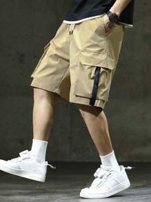 Manfinity EMRG Men Flap Pocket Tape Detail Shorts - Khaki - View 7