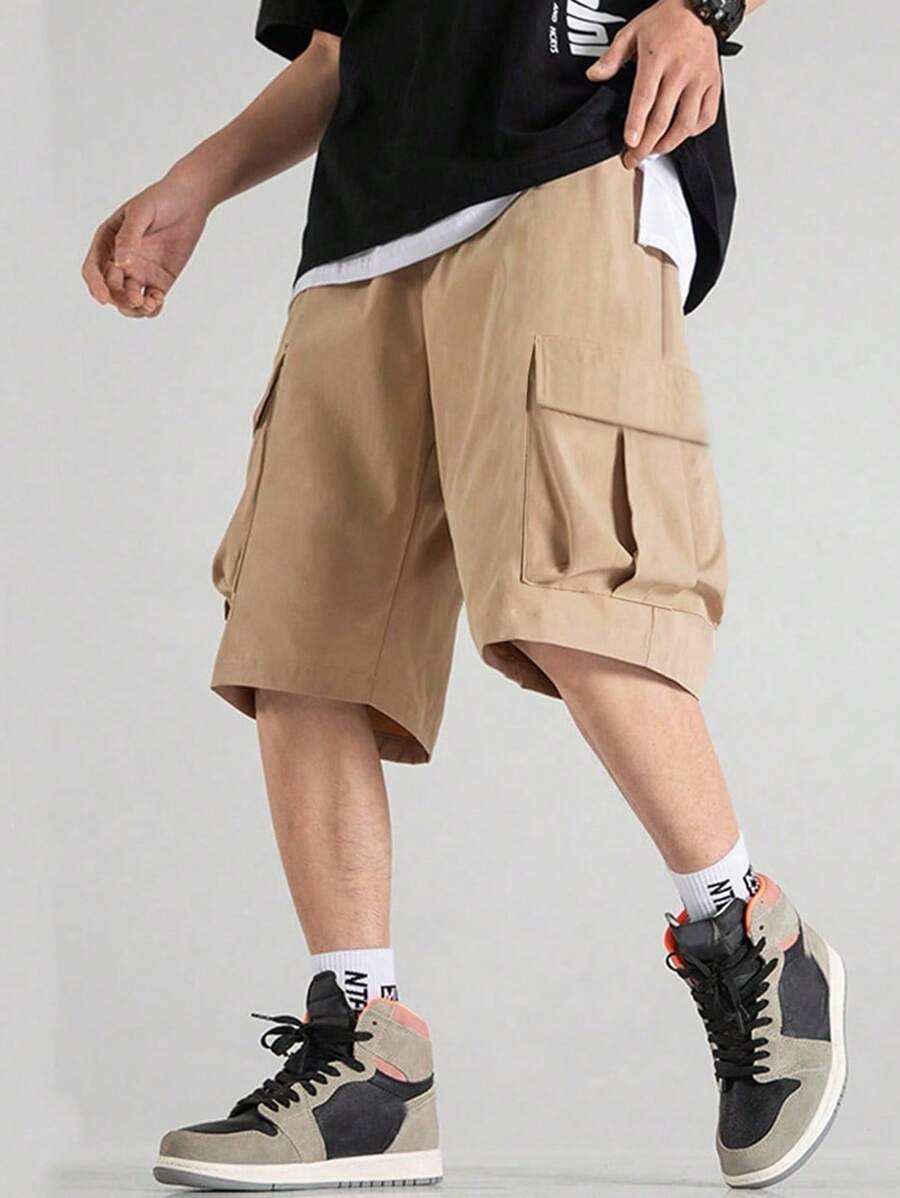 Manfinity Hypemode Men Flap Pocket Side Cargo Shorts - Khaki - View 1