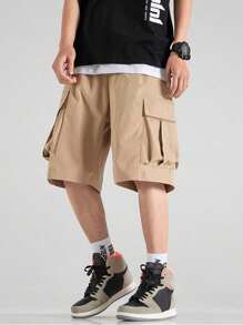 Manfinity Hypemode Men Flap Pocket Side Cargo Shorts - Khaki - View 4